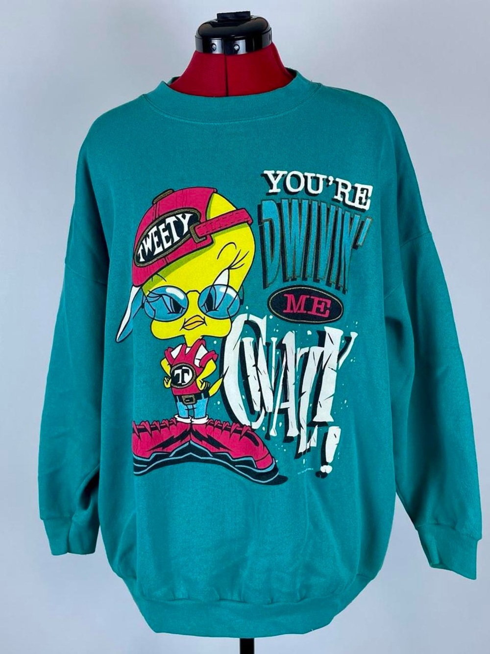 Vintage 90s Tweety Graphic Teal Crewneck Sweatshirt